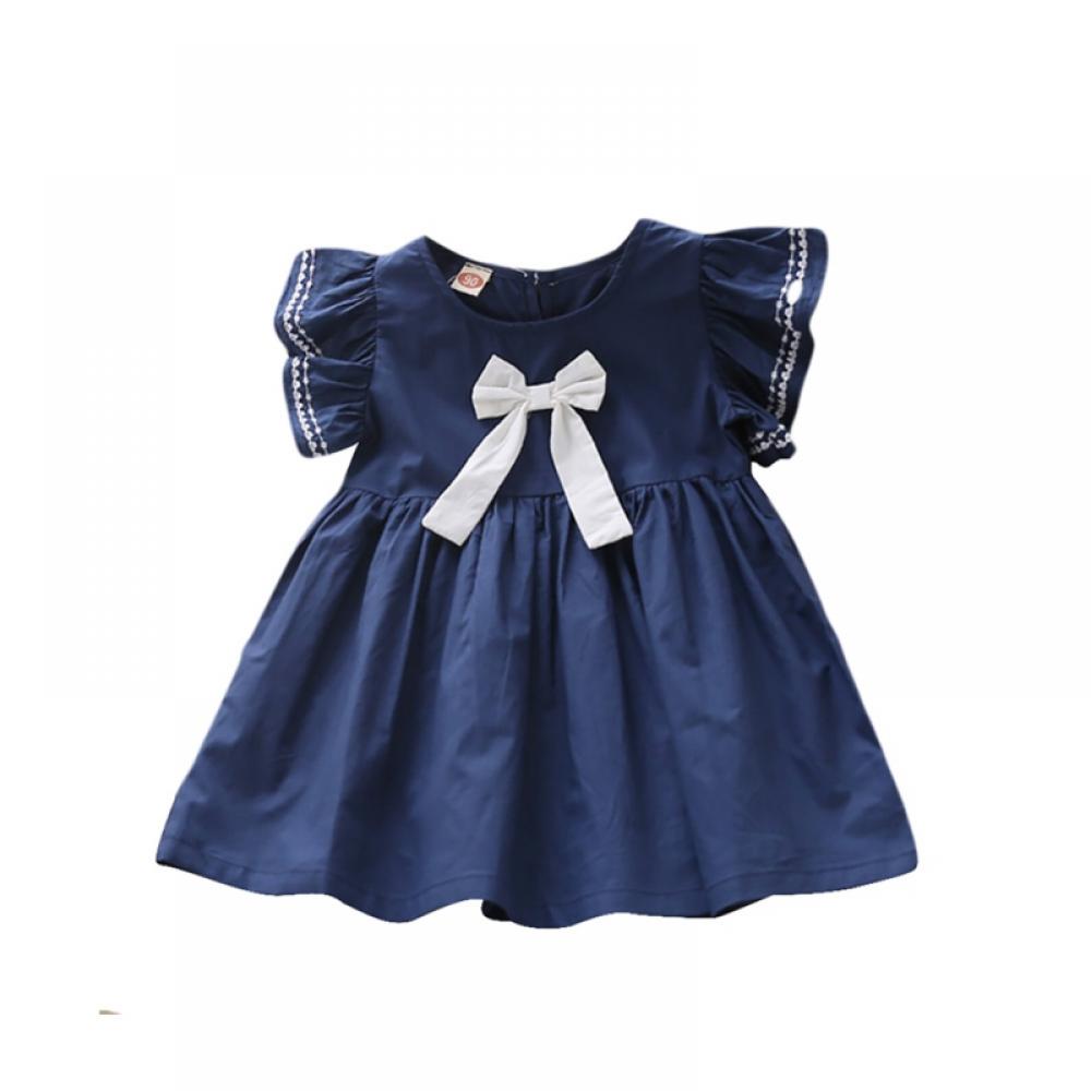 Kids Girls Summer Casual Fashion Baby Girl Short Sleeve Bow-knot Princess Dress Kids' Clothing Dresses Cotton Summer - image 1 of 6