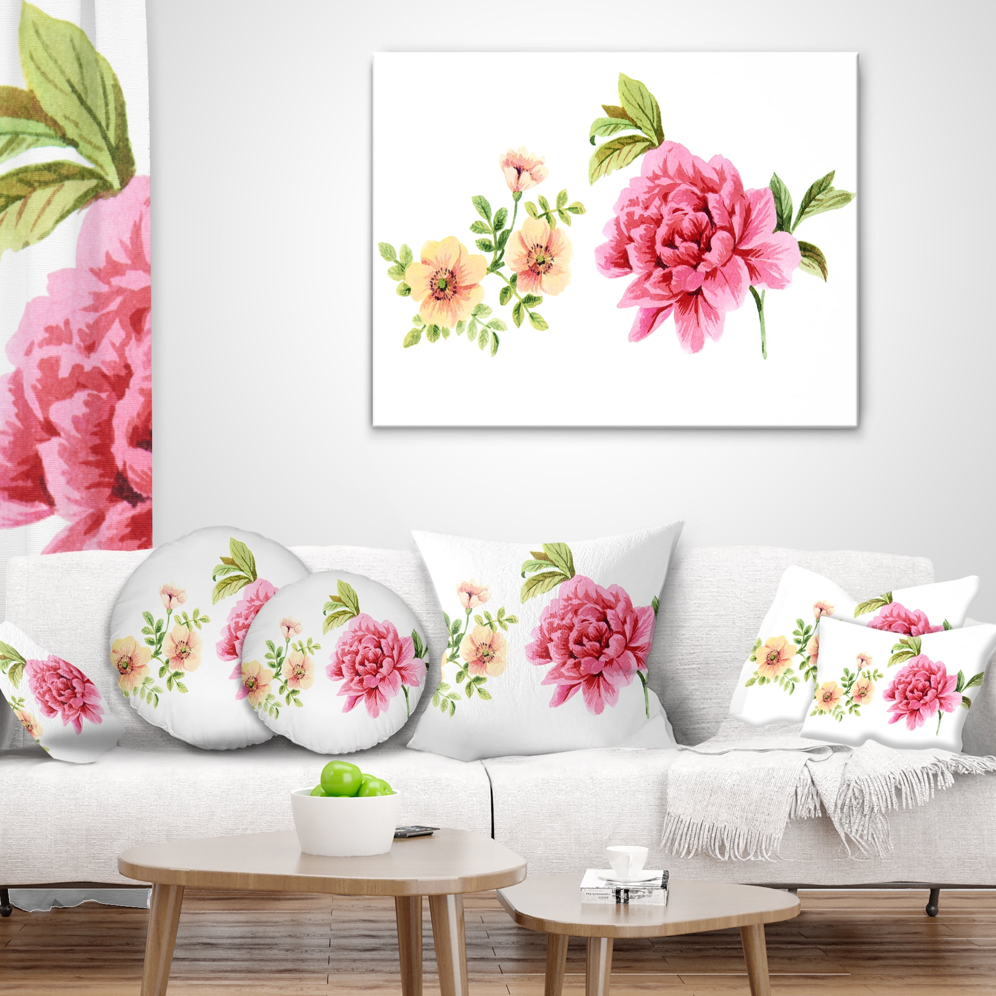 Designart Pink and Orange Flowers - Watercolor Floral Throw Pillow - 18x18