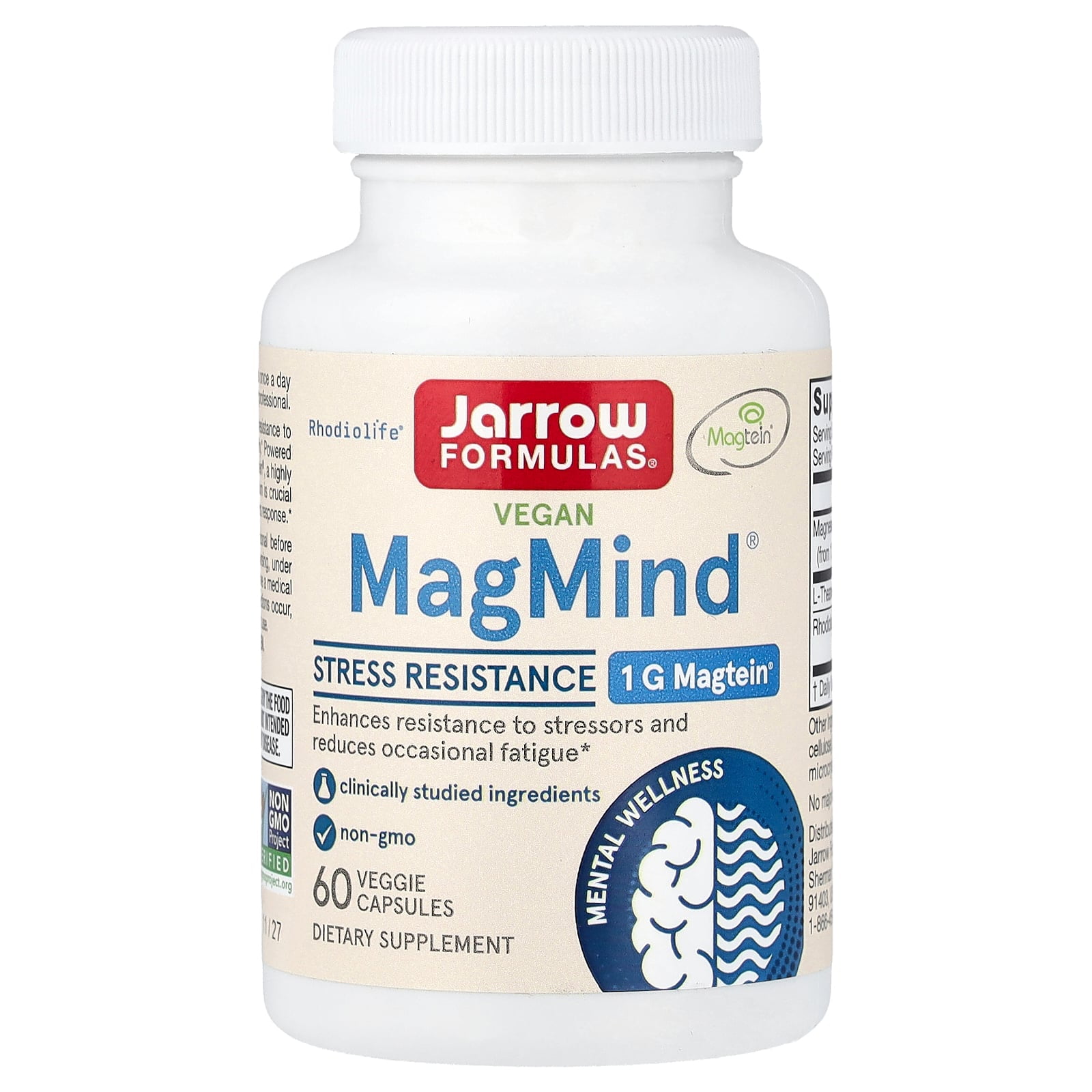 Jarrow Formulas Vegan MagMind®, Stress Resistance, 60 Veggie Capsules