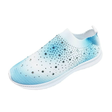 QYZEU Flat Black Shoes for Women Casual Dress Shoes for Women Comfortable Women s Fashion Mesh Breathable Color Diamond Shoes Non Slip Hollow Sneakers Shoes Sky Blue 39
