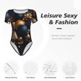 thumbnail image 4 of Fotbe Elegant Golden Blue Ornaments Body de Mujer con Cuello Redondo y Mangas Cortas, Sin Mangas Ajustado, Suave, Cómodo y Básico-Small, 4 of 7