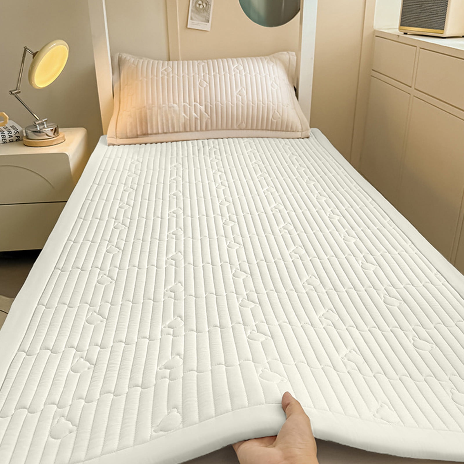 Bxaolu Twin Size Mattress for Bed, Floor Mattress, 1" Thicken Tatami Mat Sleeping Pad Foldable Roll Up Mat Dormitory Pad Floor Lounger Pillow Bed, White