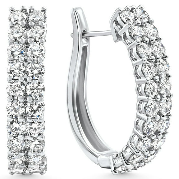 Pompeii 3.24Ct Double Row Diamond Hoops 14k White Gold Lab Grown Women's Earrings 1"