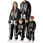 Xingqing Halloween Matching Family Pajamas Sets One-Piece Hooded Skeleton Pj's Set Glow in The Dark Holiday Sleepwear