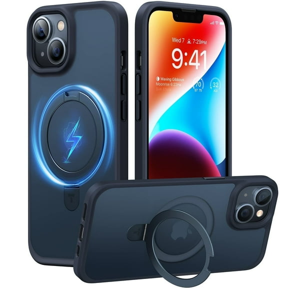 TORRAS O-stand iPhone 13 & iPhone 14 Case, MagSafe Compatible, Shockproof Kickstand Cover, Black