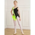 thumbnail image 4 of Yeahdor Kids Girls Shiny Rhinestone Mesh Splice Figure Skating Jumpsuit Color Block Gymnastics Leotard Biketard Unitard Fluorescent Yellow 16, 4 of 7