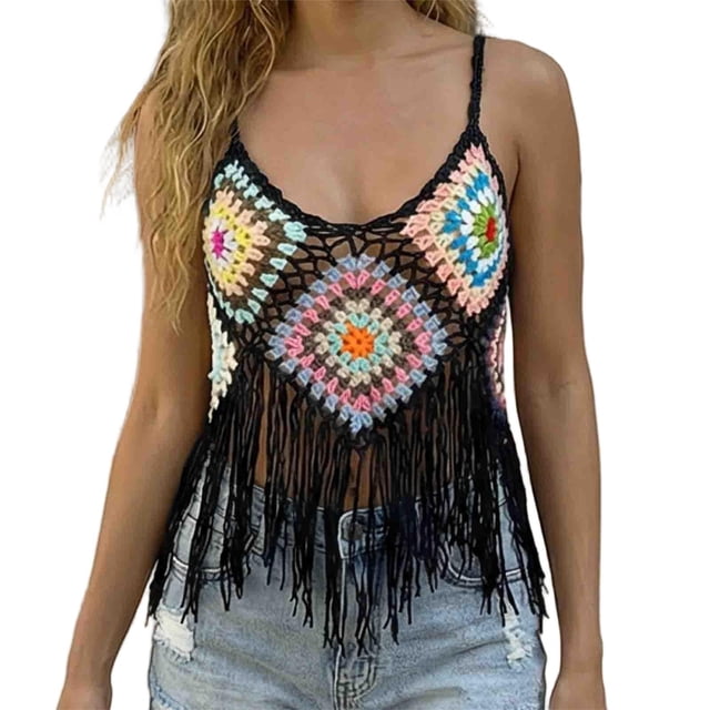 Mujeres de Verano Tops Casual Gancho de Mano Color Mixto Patchwork Strapless Borded Top para las Mujeres de Verano, Moda Casual Ligero