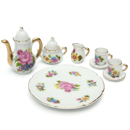 8Pcs/Set Porcelain Tea Set Teapot Ceramic Retro Style Coffee Teacup Floral Cups Dazzling Toys Mini Tea Set for Girls & Boys, Pretend Play Tea Set. Best