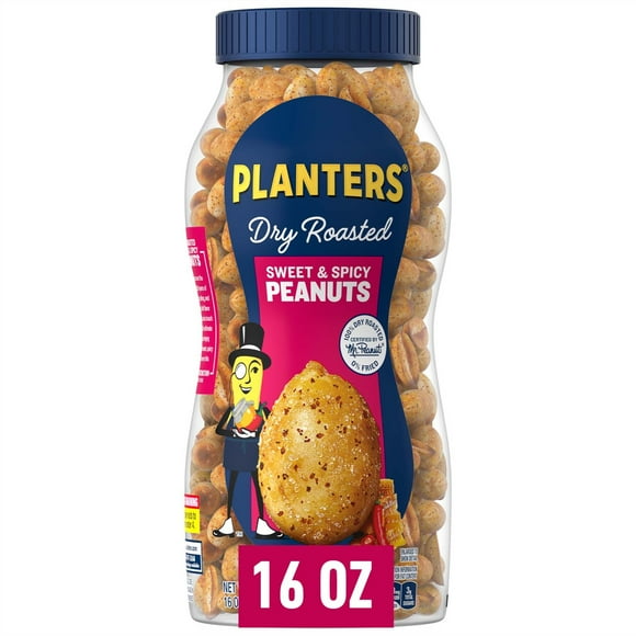 PLANTERS Sweet and Spicy Peanuts, Party Snacks, Plant-Based Protein, 16 oz Jar