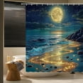 thumbnail image 3 of Beach Moonlight Shower Curtain Ocean Coastal Blue Gold Starry Night Sky Sea Waves Full Moon Nature Scenery Bathroom Curtains Set Polyester Fabric with Hooks-36"W x 72"L (Pack of 1), 3 of 7