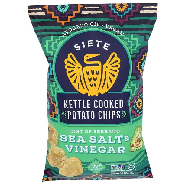Siete Kettle Cooked Potato Chips Sea Salt & Vinegar 5.5 oz Pack of 4