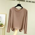 thumbnail image 2 of SELONE Long Sleeve Undershirt for Women Thermal Shirt Crewneck Tops Soild Tight Winter Underwear Clothes Brown, 2 of 8