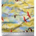 thumbnail image 1 of Soimoi Poly Georgette Fabric Flying Stork & Dove Bird Printed Fabric 1 Yard 52 Inch Wide, 1 of 1