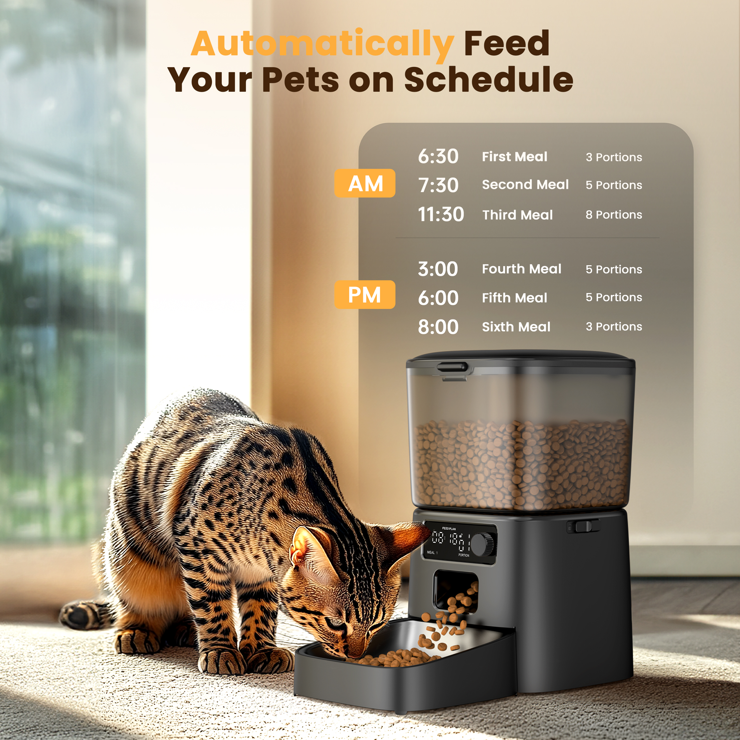 Oneisall Automatic Cat Feeder, 3.5L, Dual Power, Black photo 4