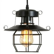 DGY Vintage Farmhouse Pendant Light Rustic Metal Caged Pendant Lights Black Cage Hanging Lamp for Kitchen Island Entryway Bedrooms Living Room Barn,Adjustable Height E26 Bulb1 Light