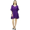 thumbnail image 2 of Bimba Women's V Neck Tassel Kaftan Short Rayon Caftan Designer Beachwear Coverup Dress, 2 of 8