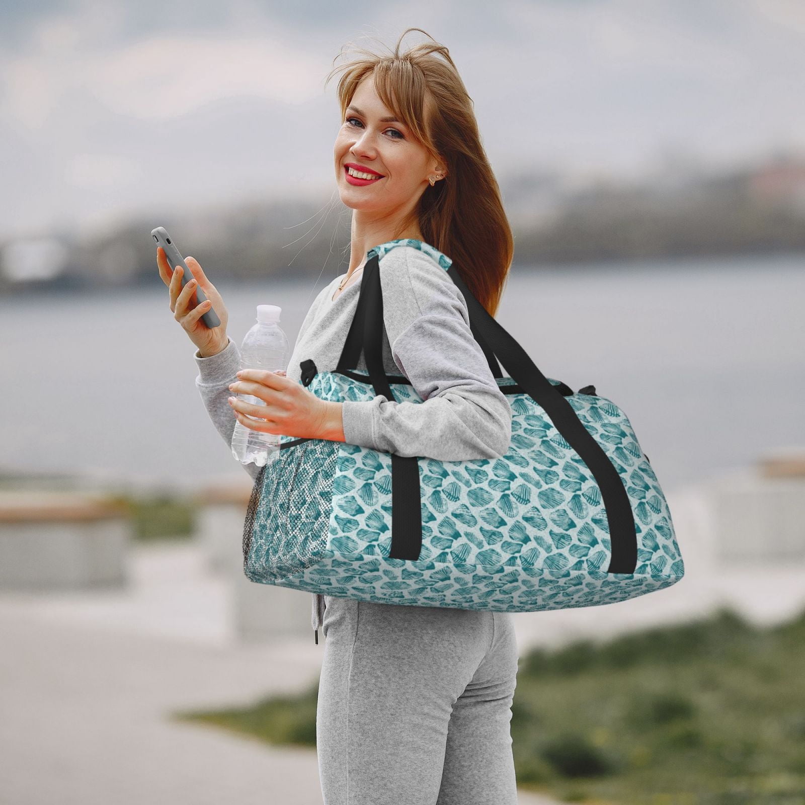 Fuzoiu Teal turquoise shell Print Travel Duffle Bag,Carry On Tote Bags,Duffel Bag,Sport Gym Bag, Hospital Bag for Labor and Delivery, Overnight Bag,Luggage Bag