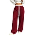 thumbnail image 4 of Trousers Pants for Women Plus Size Wide Leg Pants with Pockets Elastic Waist Loose Long Pants Casual Lounge Workout Jogger, 4 of 8