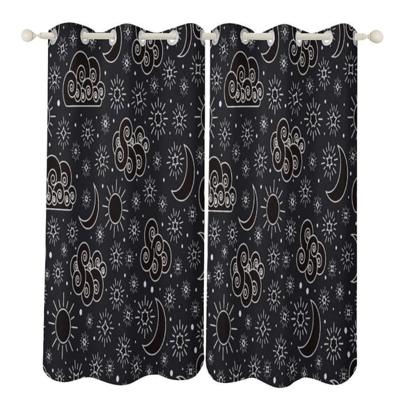 Moon And Star Print Study Room Living Kitchen Bedroom For Blackout Curtain Printed 2 Panels