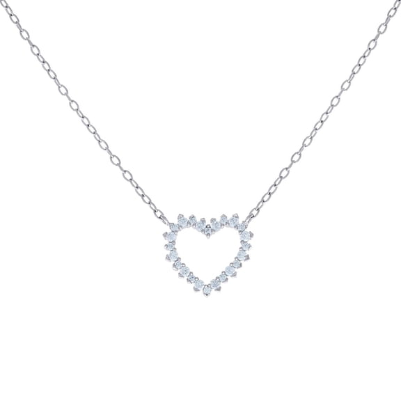 925 Sterling Silver Womens Cubic Zirconia Love Heart Charm Necklace 16 Inch 16x18mm Wide Pendant Necklace for Women