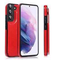 FIEWESEY for Samsung Galaxy S22 Wallet Case with Card Holder, PU Leather Kickstand Card Slots Case, Double Magnetic Clasp Durable Shockproof Cover for Samsung Galaxy S22(Red)