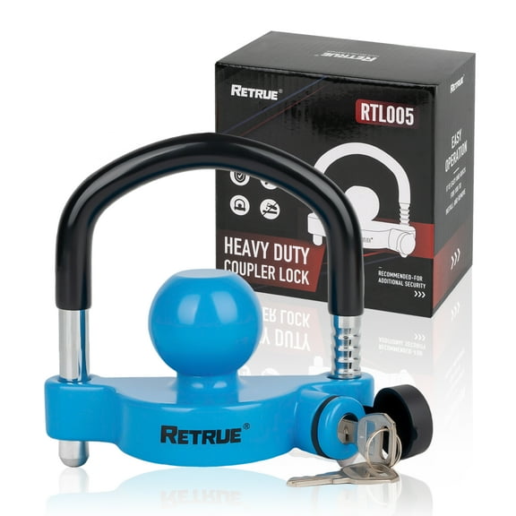 RETRUE Universal Trailer Ball Lock Hitch Coupler Locks Fits 1-7/8 Inch, 2 Inch, 2-5/16 Inch Couplers Adjustable Security with Weatherproof Cover and Cap, Blue