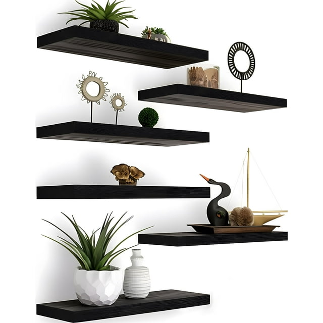 Estantes flotantes YYWUOJJ de madera para decoración de pared, juego de 6 unidades, color negro
