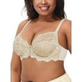 thumbnail image 3 of Deyllo Women's Push up Lace Bra Unlined Plus Size Wired Support Unpadded See-Though Bra, Beige 42C, 3 of 7