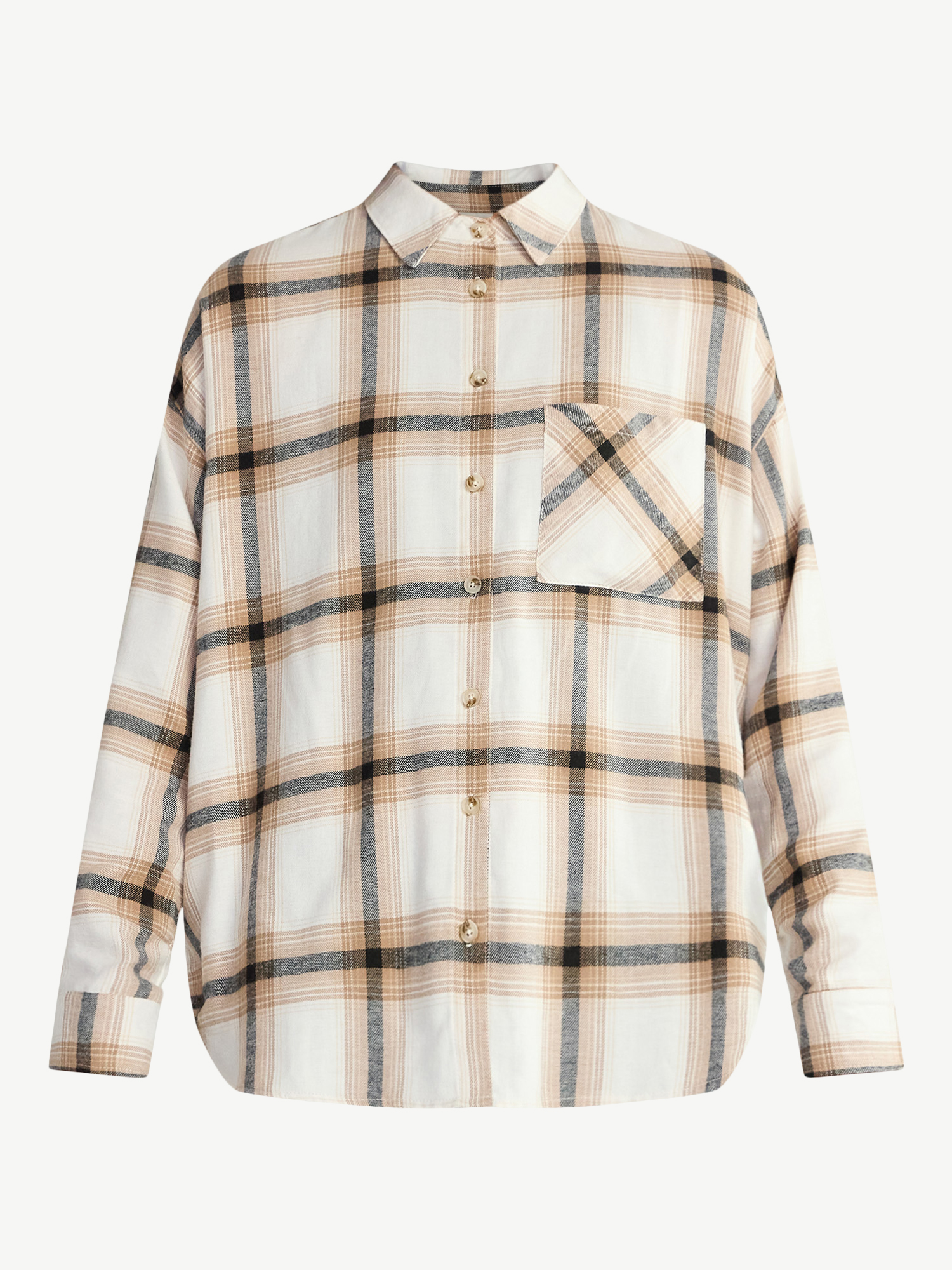 No Boundaries Slouchy Flannel Shirt with Side Pockets, Women's