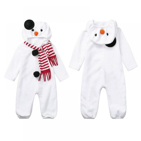Children's Cosplay Snowman Costume Christmas Baby Polar Fleece Onesie   Ccarf White,3-24M