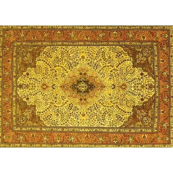 Ahgly Company Machine Washable Indoor Rectangle Persian Yellow Traditional Area Rugs, 5' x 7'