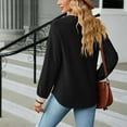 thumbnail image 7 of WREESH Womens Fashion Dressy Tops Solid Color Jacquards V-Neck Lace Long Sleeve Loose T-Shirt Pullover Black, 7 of 7