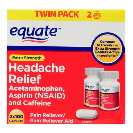 Equate Headache Relief Acetaminophen Aspirin - Caffeine Extra Strength Twin Pack 200 Caplets