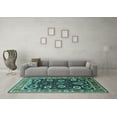 thumbnail image 3 of Ahgly Company Machine Washable Indoor Square Oriental Turquoise Blue Industrial Area Rugs, 3' Square, 3 of 4