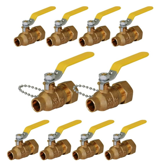 Midline Valve VHC234B-10 Premium Brass Full Port Hose Ball Valve with Chain and Cap, 1/2 in. Sweat x 1/2 in. Hose (10 Pack)