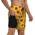 thumbnail image 2 of Yiaed Yellow Leopard Print Sunflower Print Mens Swim Trunks Bathing Suit Compression Liner Beach Swim Shorts Swimwear Quick Dry Zipper Pocket No-Chafing Board Short-Medium, 2 of 6