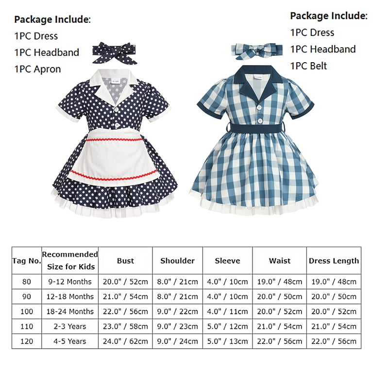Ibtom Castle Kids Girls 1950s Housewife Costume Vintage Polka Dots Dress Apron Rockabilly Pinup Dresses Halloween Cosplay Birthday Party Dress up for
