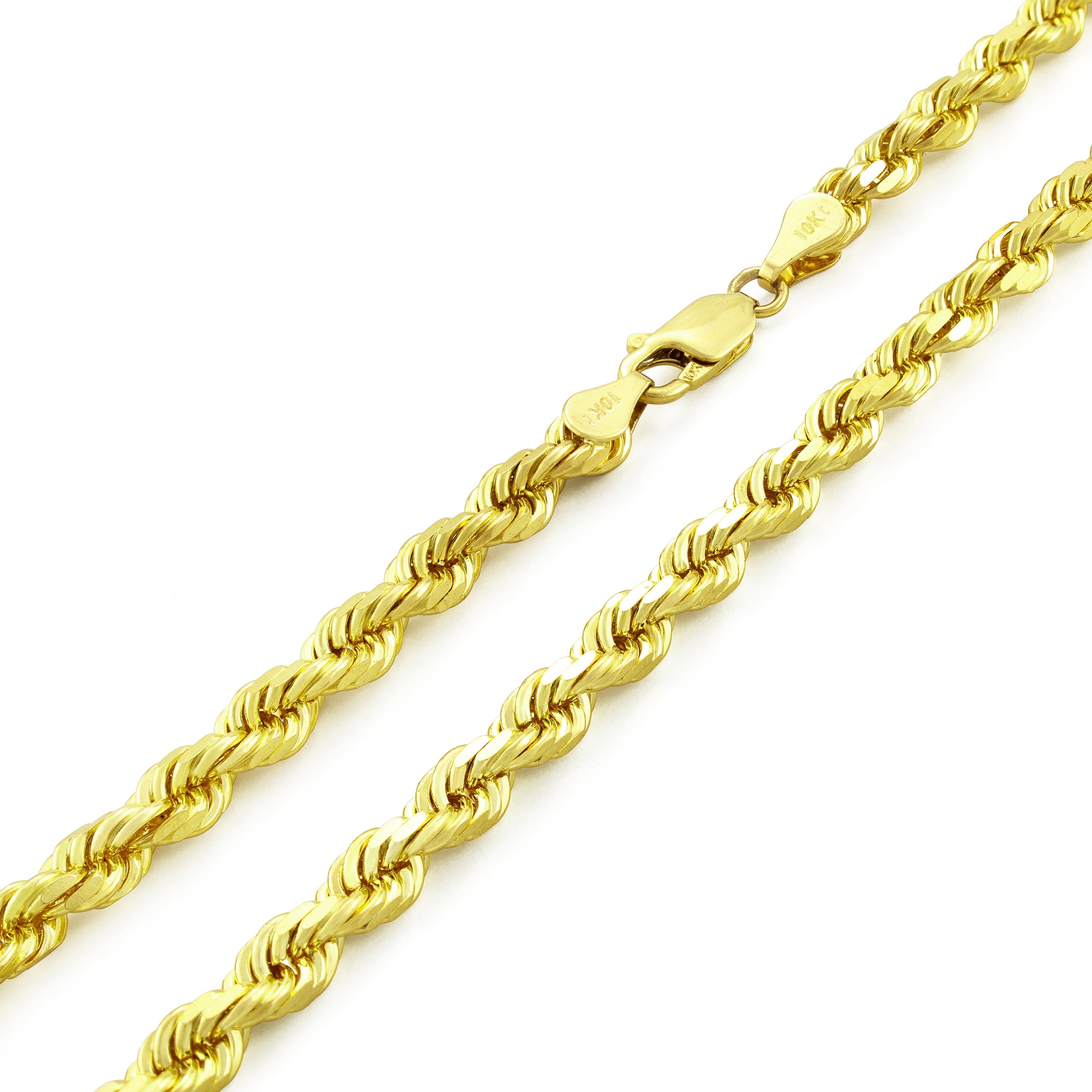 Gold Chain Rope Necklace Yellow 16-30 Solid 14k 4mm Men Women Diamond Cut Rope 