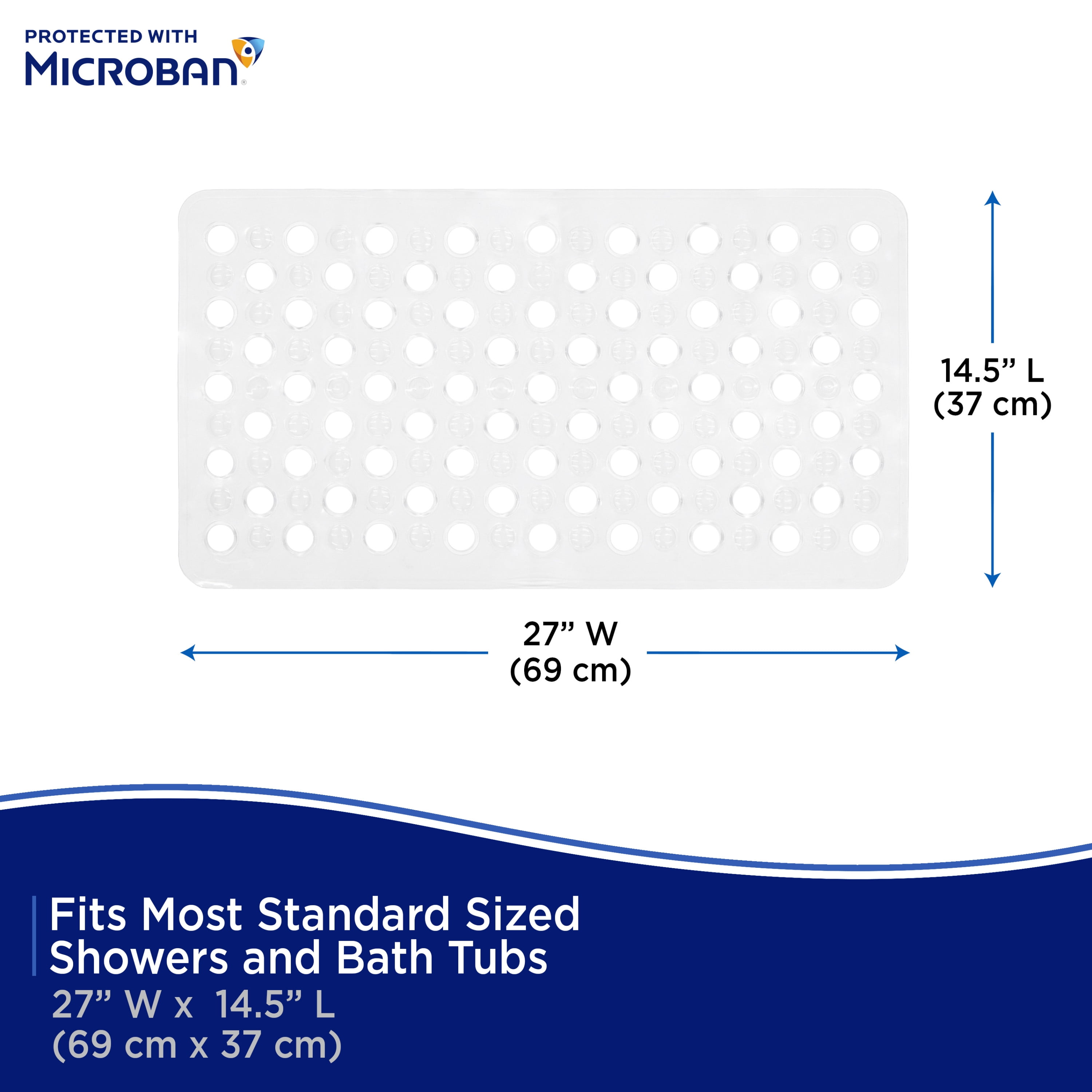 Kenney Microban Protected Vinyl Bath Mat, 27” L x 14.5” W, White