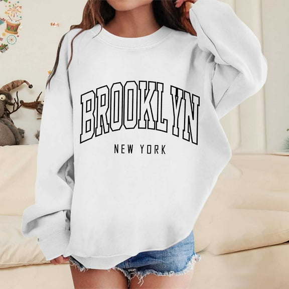 Teen Girl Hoodies Solid Sweatshirt Long Sleeve Pullover Trendy Letter Print Girls Fall Winter Clothes Girls Tops Size 4T