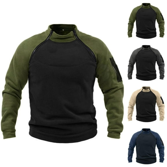 Sweatshirts for Men 2025 Fall Winter Long Sleeve Color Block Warm Breathable Tactical sweatshirt Pullover Tops
