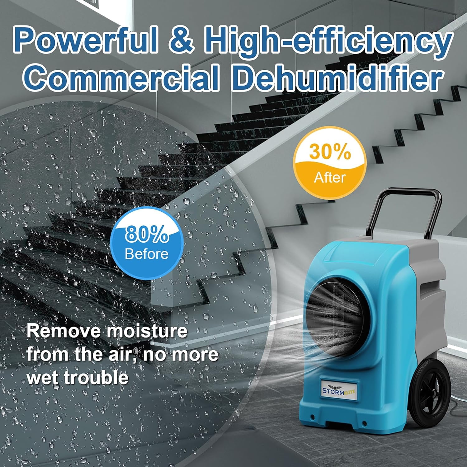 ALORAIR  270 Pints Commercial Dehumidifiers Smart Wi-Fi with Pump, Up to 3,000 Sq.Ft Coverage for Large Room or Basements, Industrial Dehumidifier with Drain Hose, 5 Years Limited Warranty, Blue