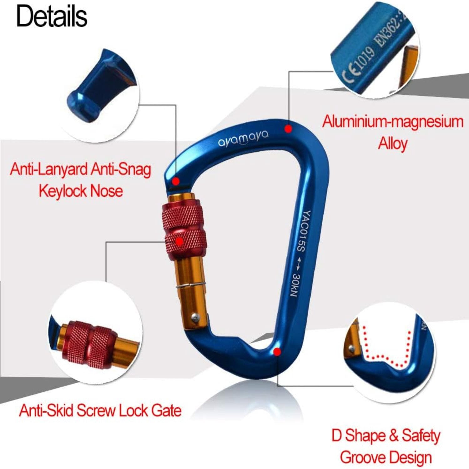 3-Pack Screwgate Locking Carabiners – 30kN (6,744 lbs) Heavy-Duty D-Shaped Carabiners for Rock Climbing, Rappelling