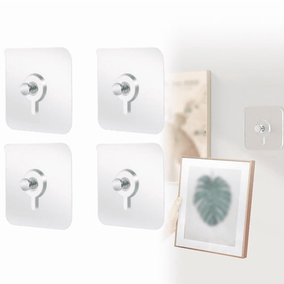 Wall Hangers Without Nails, Adhesive Hooks for Hanging Picture Hangers Without Nails, No Nail Picture Hangers, Adhesive Picture Hangers for Multiple Use, No Drill Needed (2.36" Ă— 2.36", 4pcs)