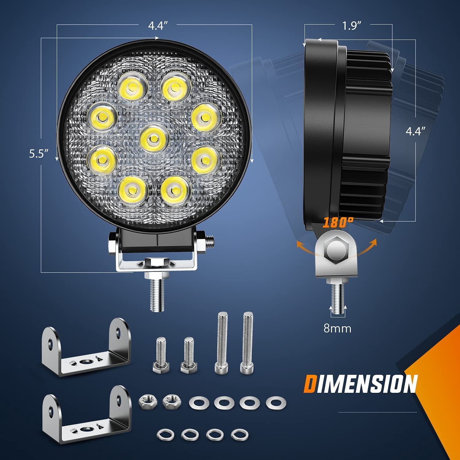Nilight 2Pcs 27W Round Flood Driving Lamp Waterproof Jeep Off Road Fog Lights with Off Road Wiring Harness- 2 Leads