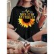 thumbnail image 1 of 1pc Women'S Casual Crew Neck T-Shirt with "" Sunflower Print, Cotton Knit Fabric, Medium Stretch, all-Season Comfort, Fashionable Short Sleeve Top, 1 of 6