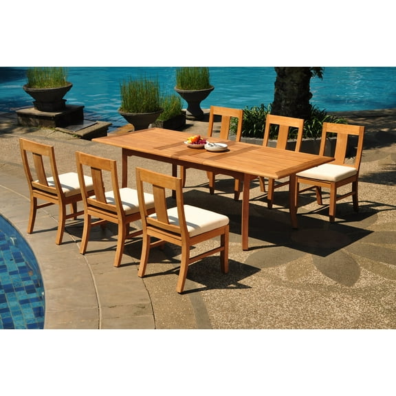 Grade-A Teak Dining Set: 6 Seater 7 Pc: 94" Double Extension Rectangle Table And 6 Osborne Armless Chairs Outdoor Patio WholesaleTeak #WMDSWVm