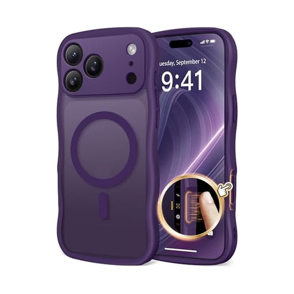 Eryueer Magnetic for iPhone 17 Pro Max Case for Women Girls Upgraded [Full Camera Protection] [Compatible with MagSafe] Cute Wave Translucent Matte Phone Case for iPhone 17 Pro Max Deep Purple