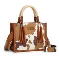 thumbnail image 5 of Wrangler Tote Bag Cow Print Western Satchel Bags for Women with Braided Rope Handle, Brown, 5 of 7