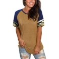 thumbnail image 1 of Women's Summer Long/Short Sleeve Shirts Crew Neck Tees Striped Color Block Blouse Tops, 1 of 6